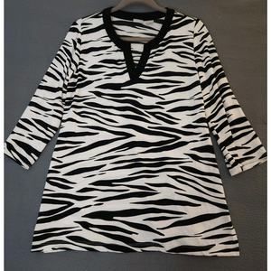 Chico's Travelers Slinky‎ Pullover Top Blouse Animal Zebra Print Size 1 (M US)
